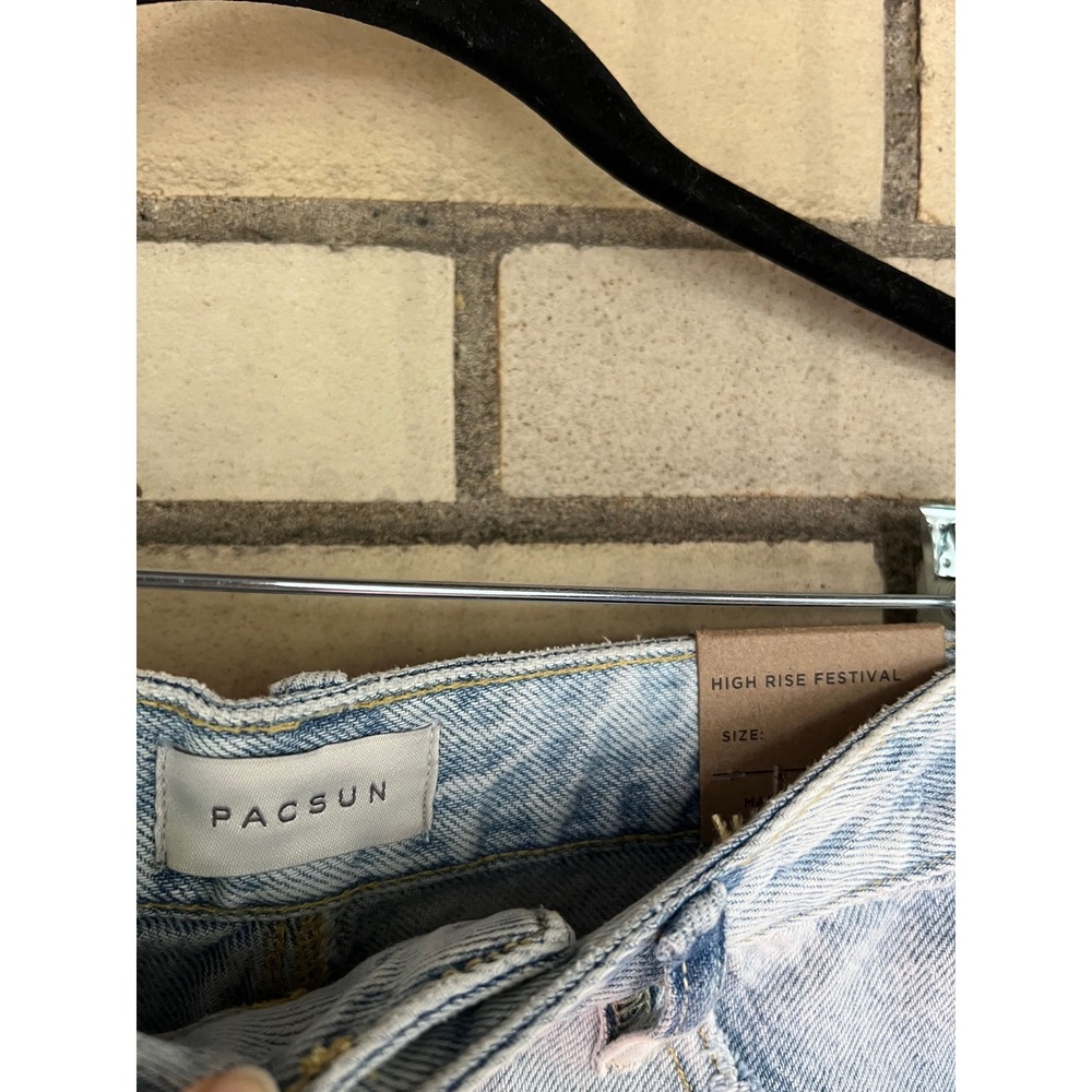 PacSun High Rise Festival Denim Shorts Light Wash Distressed Size 24 NEW - Picture 3 of 6